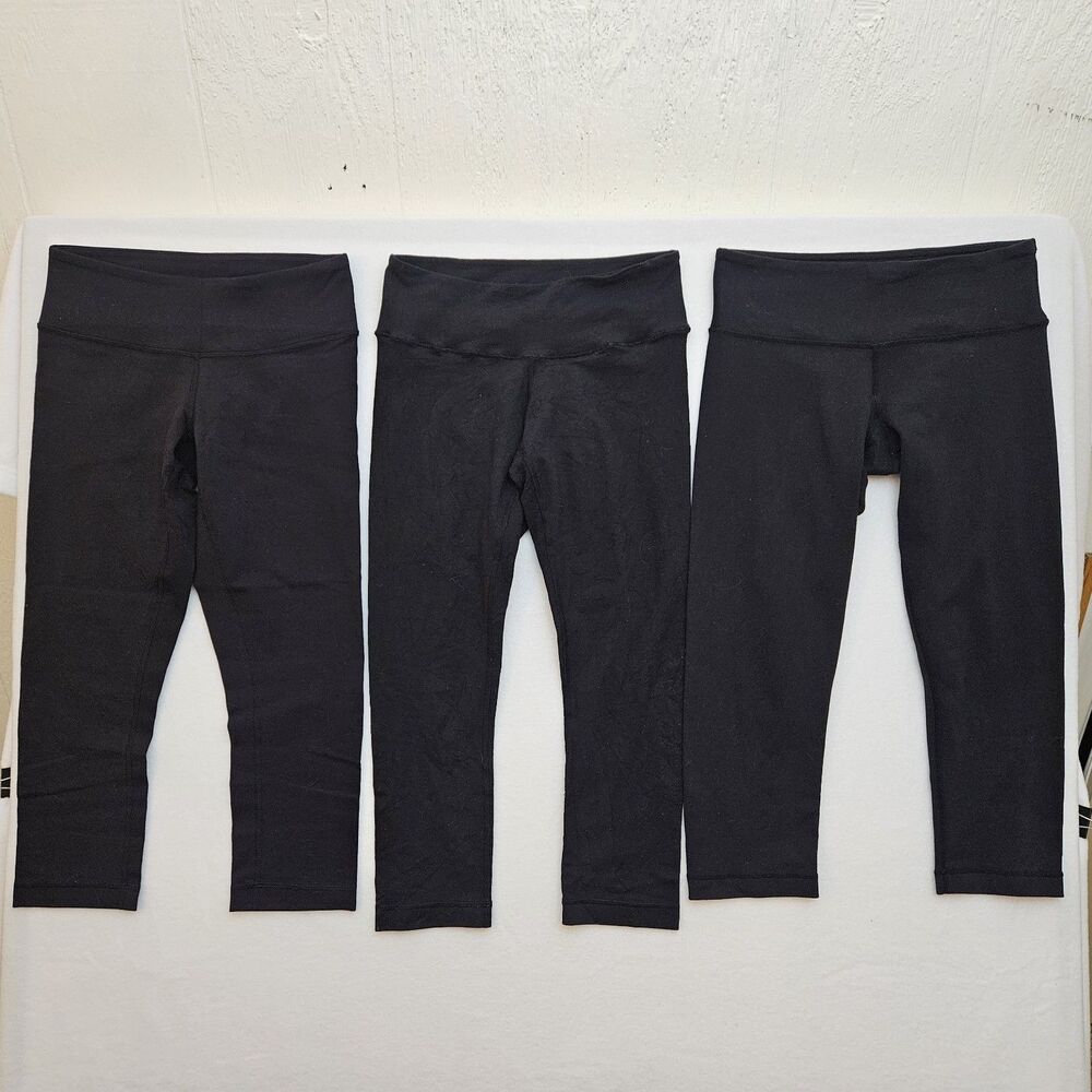LULULEMON Lot Of 3 Black Crop Size 4 Yoga Athleisure Leggings, Probably Luon